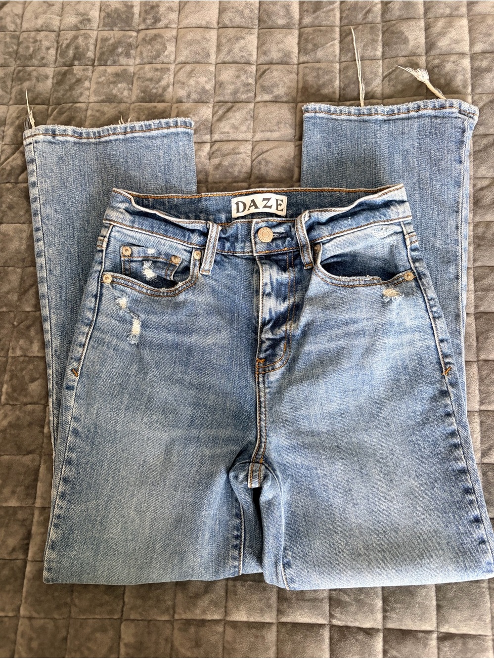 Daze Just Right Straight Jeans Womens 25 Blue Distressed High Rise Stretch Denim